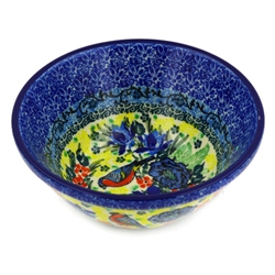 Polish Pottery 6" Bowl. Hand made in Poland. Pattern U4512 designed by Teresa Liana.