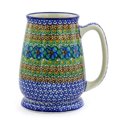 Polish Pottery .75 L Stein. Hand made in Poland. Pattern U151 designed by Maryla Iwicka.