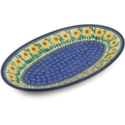 Polish Pottery 14" Oval Platter. Hand made in Poland. Pattern U1303 designed by Irena Maczka.