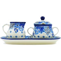 Polish Pottery 9.5" Sugar Bowl & Creamer Set. Hand made in Poland. Pattern U4657 designed by Teresa Liana.
