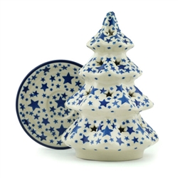 Polish Pottery 8.5" Votive Christmas Tree. Hand made in Poland and artist initialed.