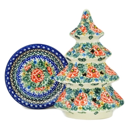 Polish Pottery 8.5" Votive Christmas Tree. Hand made in Poland. Pattern U1758 designed by Teresa Andrukiewicz.