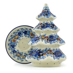 Polish Pottery 8.5" Votive Christmas Tree. Hand made in Poland. Pattern U4654 designed by Maria Starzyk.