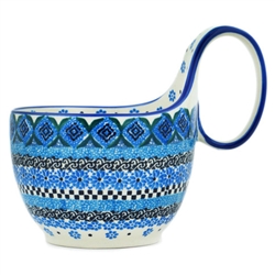 Polish Pottery 14 oz. Soup Bowl with Handle. Hand made in Poland. Pattern U4427 designed by Teresa Liana.