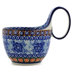 Polish Pottery 14 oz. Soup Bowl with Handle. Hand made in Poland. Pattern U57A designed by Anna Pasierbiewicz.