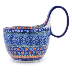 Polish Pottery 14 oz. Soup Bowl with Handle. Hand made in Poland. Pattern U789 designed by Krystyna Dacyszyn.