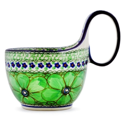 Polish Pottery 14 oz. Soup Bowl with Handle. Hand made in Poland. Pattern U408A designed by Jacek Chyla.