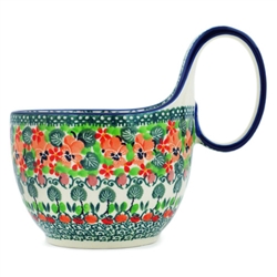 Polish Pottery 14 oz. Soup Bowl with Handle. Hand made in Poland. Pattern U4797 designed by Teresa Liana.