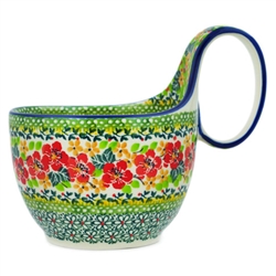 Polish Pottery 14 oz. Soup Bowl with Handle. Hand made in Poland. Pattern U4838 designed by Teresa Liana.