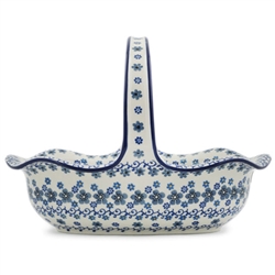 Polish Pottery 11" Fluted Oval Basket. Hand made in Poland and artist initialed.