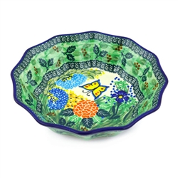 Polish Pottery 9" Fluted Bowl. Hand made in Poland. Pattern U2211 designed by Teresa Liana.