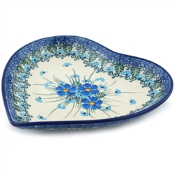 Polish Pottery 7" Heart Shaped Dish. Hand made in Poland. Pattern U4992 designed by Maria Starzyk.