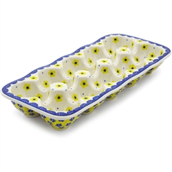 Polish Pottery 11" Rectangular Egg Tray. Hand made in Poland and artist initialed.