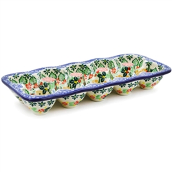 Polish Pottery 11" Rectangular Egg Tray. Hand made in Poland. Pattern U4865 designed by Maria Starzyk.