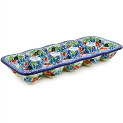 Polish Pottery 11" Rectangular Egg Tray. Hand made in Poland. Pattern U4864 designed by Teresa Liana.