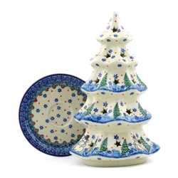 Polish Pottery 10" Votive Christmas Tree. Hand made in Poland. Pattern U4661 designed by Teresa Liana.
