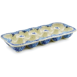 Polish Pottery 11" Rectangular Egg Tray. Hand made in Poland. Pattern U4822 designed by Teresa Liana.