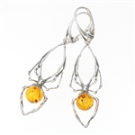 Cognac Amber Spider Earrings On Hooks 2.25"