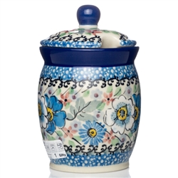 Polish Pottery 4" Jar with Lid. Hand made in Poland. Pattern U4979 designed by Teresa Liana.