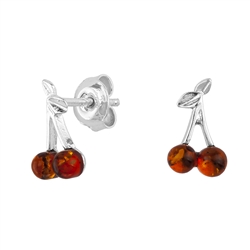 Cognac Amber â€œCherryâ€ Stud Earrings. Round-shape amber stones set in .925 sterling silver. Genuine Baltic amber. Size is approx 04." x 0.25".