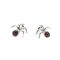 Cherry Amber Post Stud Octopus Earrings. Round-shaped amber stones set in .925 sterling silver. Genuine Baltic amber. Size is approx 04." x 0.4".