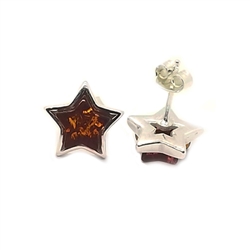 Star Stud Earrings Cognac Amber Sterling Silver 925 Genuine Baltic amber. Size is approx 04." x 0.4".