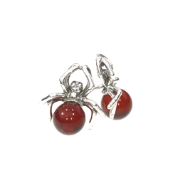 Cherry Amber Sterling Silver Spider Stud Earrings. Round shaped amber stone set in .925 sterling silver. Genuine Baltic amber earrings. Size is approx 06" x 0.6".