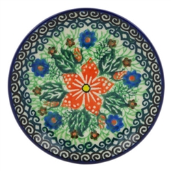 Polish Pottery 4" Plate. Hand made in Poland. Pattern U2072 designed by Teresa Andrukiewicz.