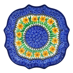 Polish Pottery 10.5" Fluted Luncheon Plate. Hand made in Poland. Pattern U1303 designed by Irena Maczka.