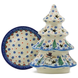 Polish Pottery 7" Votive Christmas Tree. Hand made in Poland. Pattern U4661 designed by Teresa Liana.