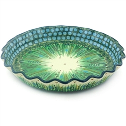 Polish Pottery 10" Fluted Pie Dish. Hand made in Poland. Pattern U803 designed by Krystyna Dacyszyn.