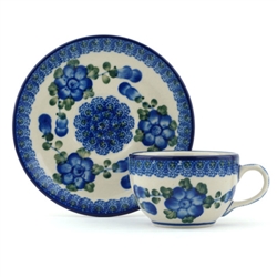 Polish Pottery 4 oz. Cup and Saucer Set. Hand made in Poland and artist initialed.