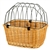 Small animal carrier of natural Polish wicker with a metal frame . Size is approx 17" H x 17.5" L x 13" W. Perfect for carrying pets up to 20 lbs. The carrier is closed with a metal grill for safety and secured with a velcro strap. Simply mount it on to