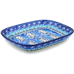 Polish Pottery 7" Serving Dish. Hand made in Poland. Pattern U1634 designed by Barbara Makiela.