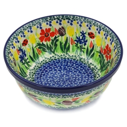 Polish Pottery 6" Cereal/Berry Bowl. Hand made in Poland. Pattern U3787 designed by Krystyna Dacyszyn.