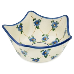 Polish Pottery 7" Bowl with Shaped Top. Hand made in Poland and artist initialed.