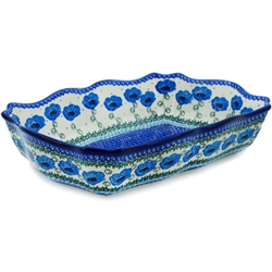 Polish Pottery 11.5" Fluted Rectangular Dish. Hand made in Poland. Pattern U4471 designed by Ewelina Galka.