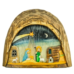 The Holy Family and in particular the Nativity is a popular theme in Polish folk art. This beautiful nativity is carved from one piece of wood and hand painted.  Size is approx 8.25" x 9.75" x 2.75".
â€‹SIgned and dated (2020) by the artist - Klusiewicz