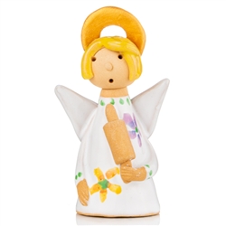 Our beautiful little ceramic angel is carrying her very own "Holy Roller". Totally hand made and painted in Poland. Stamped and artist initialed on the bottom. No two angels are exactly alike as they are all hand made and painted.