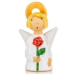 Our beautiful little ceramic angel is holding her red rose. Totally hand made and painted in Poland. Stamped and artist initialed on the bottom. No two angels are exactly alike as they are all hand made and painted.