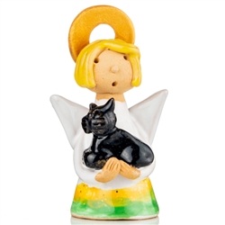 Our beautiful little ceramic angel has her hands full in more ways than one.  Totally hand made and painted in Poland. Stamped and artist initialed on the bottom. No two angels are exactly alike as they are all hand made and painted.