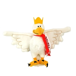 Plush toy in the form of an eagle with a crown in a white and red scarf printed with "Polska".
The material is soft and pleasant to the touch.  Blend of cotton and polyester. Size is approx 9" x 13".  Not made in Poland.