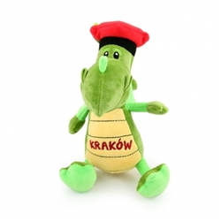 A plush toy of the Wawel dragon, dressed in a traditional Krakow Cap. The dragon has the word Krakow embroidered on its belly.
The material is soft and pleasant to the touch. Blend of cotton and polyester. Size is approx 9" x 6". Not made in Poland.