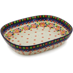 Polish Pottery 12" Serving/Baking Dish. Hand made in Poland. Pattern U4766 designed by Maria Starzyk.