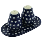 Polish Pottery 7" Salt and Pepper Set. Hand made in Poland and artist initialed.