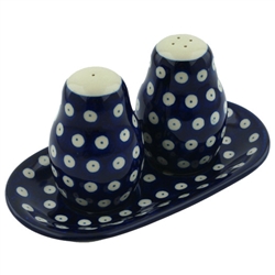 Polish Pottery 7" Salt and Pepper Set. Hand made in Poland and artist initialed.