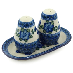 Polish Pottery 7" Salt and Pepper Set. Hand made in Poland and artist initialed.