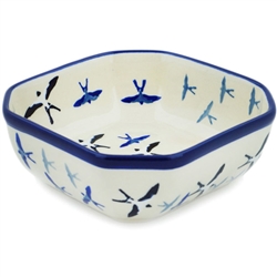 Polish Pottery 5" Square Shaped Bowl. Hand made in Poland. Pattern U4832 designed by Maria Starzyk.