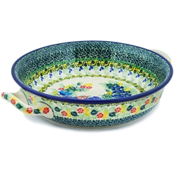 Polish Pottery 10" Round Baker. Hand made in Poland. Pattern U4722 designed by Teresa Liana.