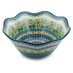 Polish Pottery 12" Fluted Serving Bowl. Hand made in Poland. Pattern U4335 designed by Krystyna Dacyszyn.